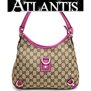 Gucci Abbey Shoulder Bag GG Canvas Brown Pink